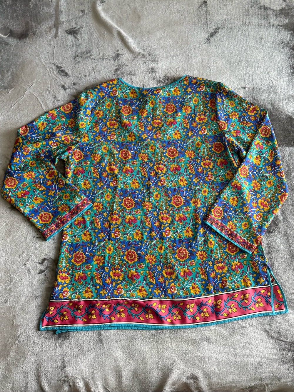 Soft Surroundings Split Neck Floral Tunic Top Size L Lightweight Resort Relaxed - Picture 9 of 11